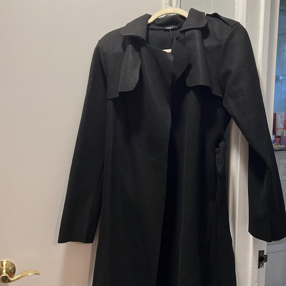 Boohoo Black Belted Oversized Long Wrap Coat - Size 12 / Excellent Condition! - Picture 4 of 7